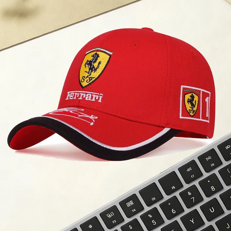 Czapka z daszkiem z haftowanym logo, regulowana, motocyklowa, dla Ferrari Roma 488 Portofino F8 Roma Spider…