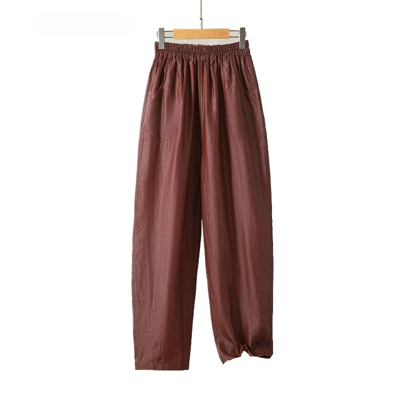 2025 Women's Fashion Early Autumn New 100% Natural Mulberry Silk Red Cloud Yarn Fragrant Cloud Yarn Retro Elastic Waist Pants