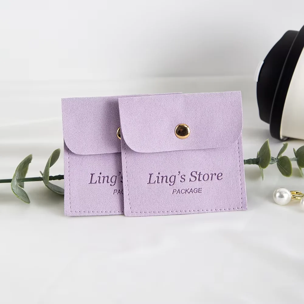 

50pcs 8x8cm Purple Custom Logo Microfiber Jewelry Storage Wedding Gift Candy Pouches Button Bag Portable Gift Packaging