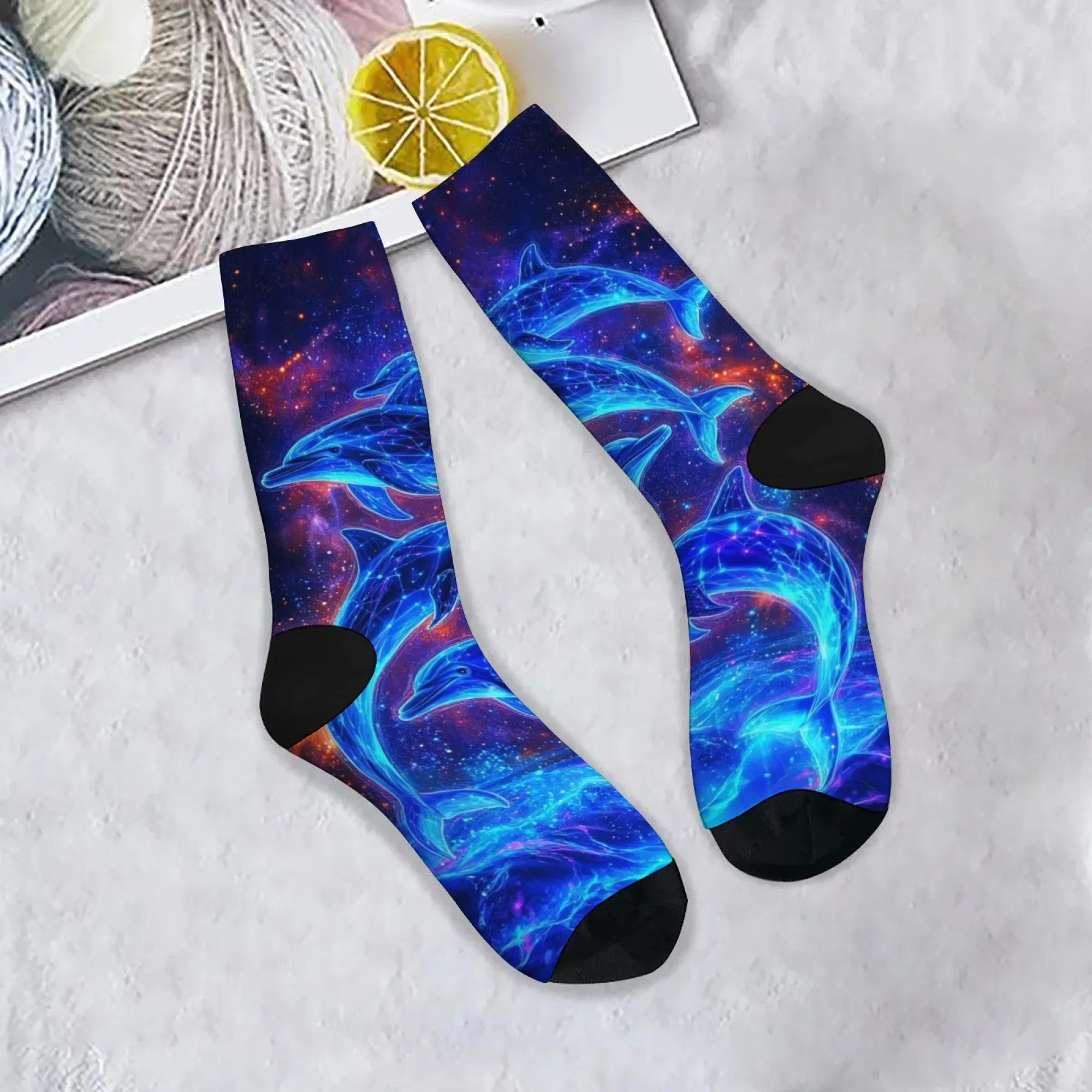 Harajuku Retro Dolphin Print Men's Socks - Novel Street Style Fantasy Starry Sky Style Casual Socks - Party Gift