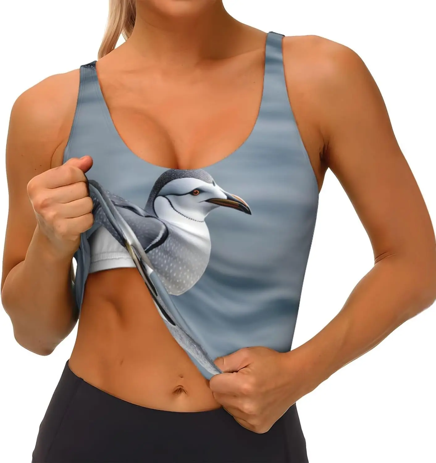 グレー ペンギン プリント レディース スポーツ ベスト ヨガ ワークアウト フィットネス用 - アスレチックな女の子向けカジュアル ノースリーブ、ブラック、XL