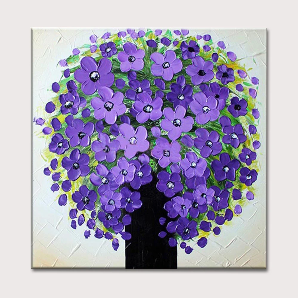 Mintura Pure Hand Painting Oil Painting Purple Flower Modern Fashion Abstract Thick Oil Painting Canva Frameless,Home Decoration