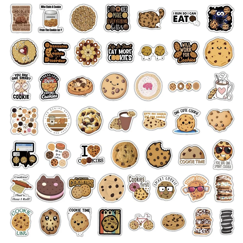 10/30/50PCS Cartoon Food Chocolate Chip Cookie Stickers DIY Laptop Luggage Skateboard Graffiti Decals Fun for Kid Toys Gift