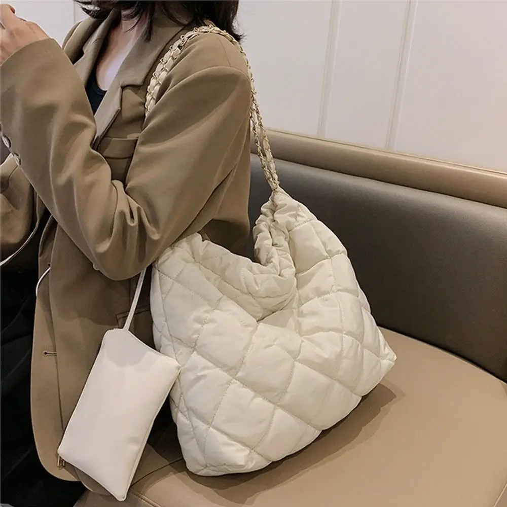 Korean Style Space Cotton Underarm Bag Plaid Solid Color Rhombic Lattice Handbag Tote Bag Shoulder Bag Bubble Cloud Bag Girls