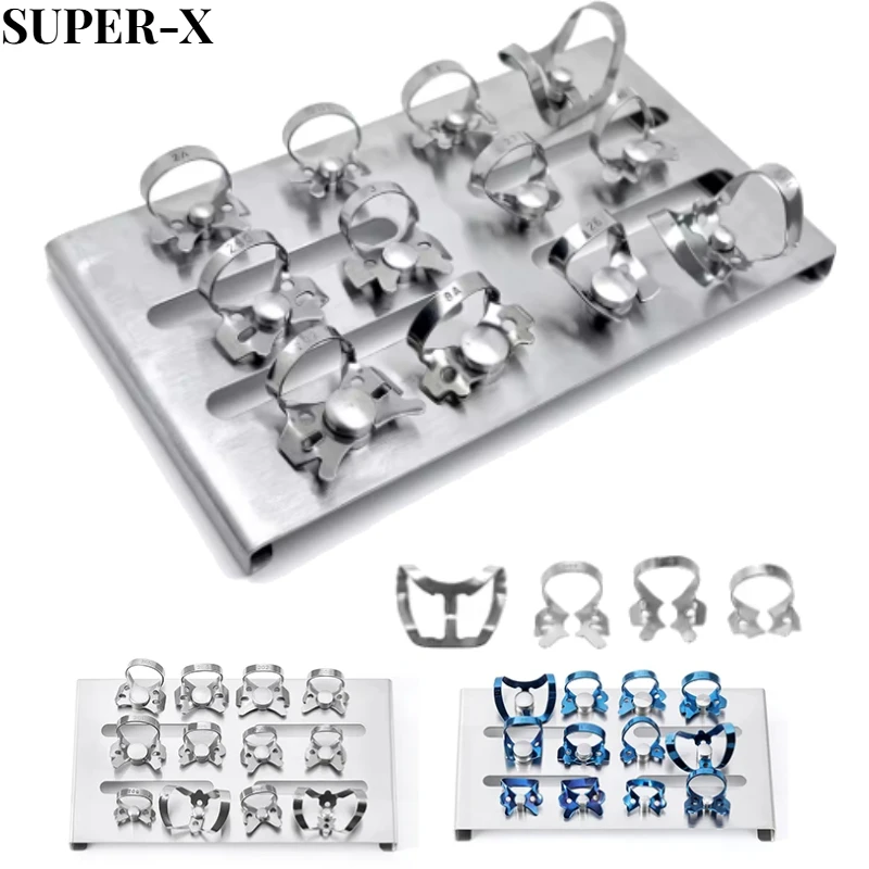 

12PCS/set Dental Rubber Dam Clamps Endodontic Restorative Anterior Posterior Teeth Grinding Clip Stainless Steel Barrier Clip
