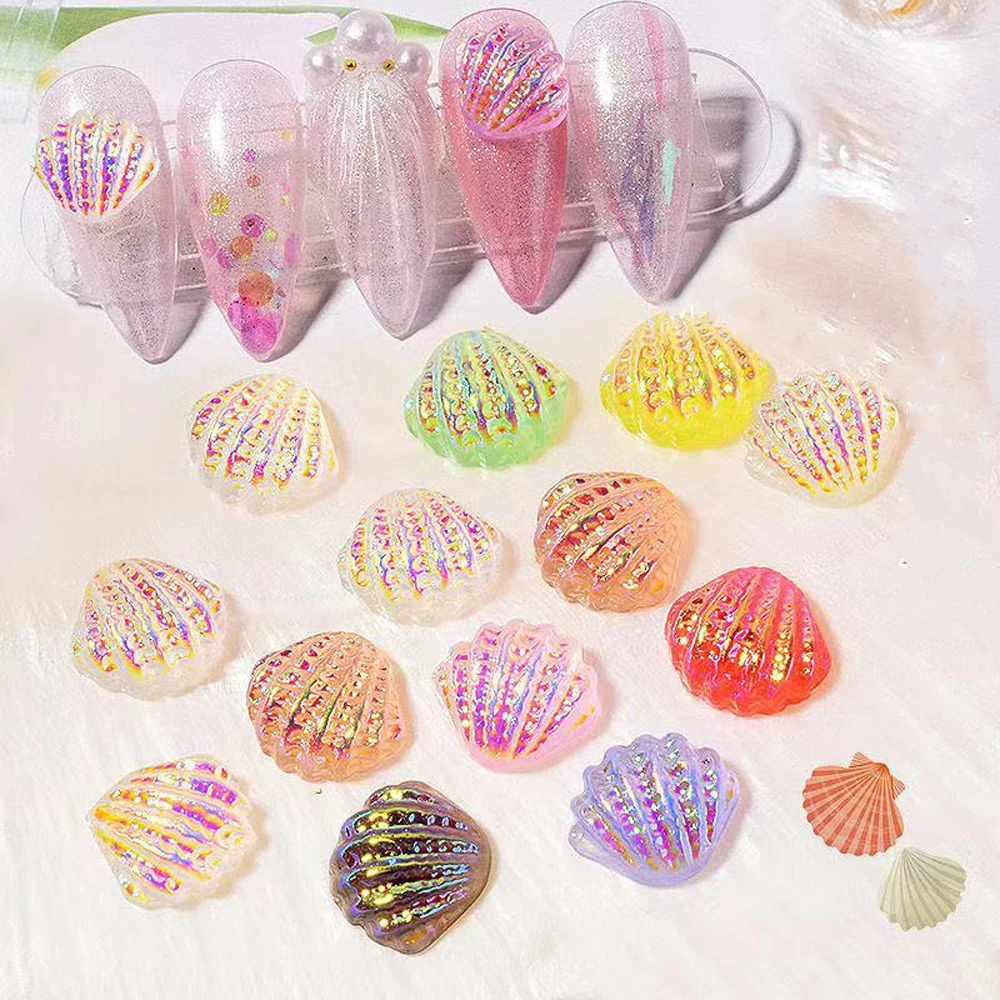 20 Stuks Doorzichtige Aurora Shell Nail Art Charme 3d Transparante Kleurrijke Hars Shell Nail Ornament Diy Prachtige Nail Accessoires