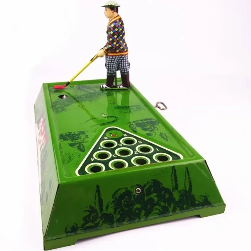 Giocare a pallina da golf Collezione di giocattoli a carica divertente Giocattolo meccanico in metallo retrò con figure a orologeria sportiva Modello regalo per bambini