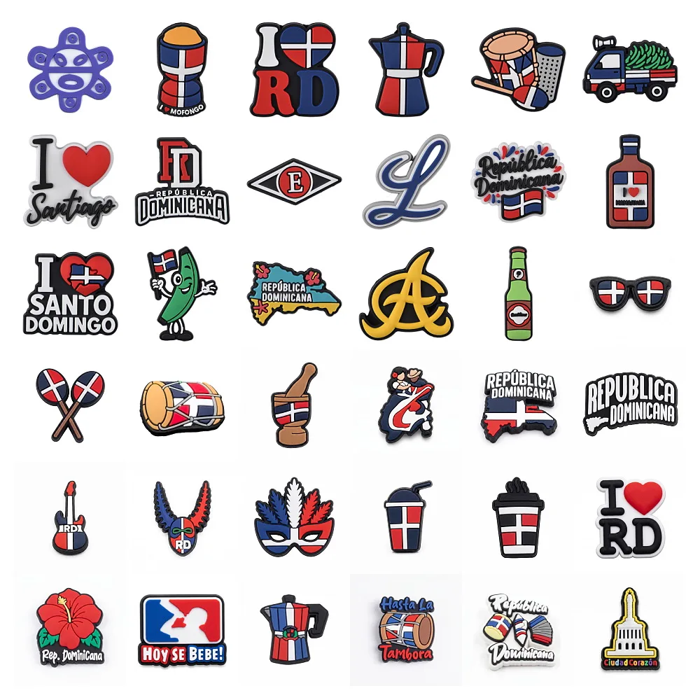 Dominican Culture Cartoon National Symbols Flag Map Shoe Clips For Clogs Sandals Women Men Shoe Clips Accessories Birthday Gifts