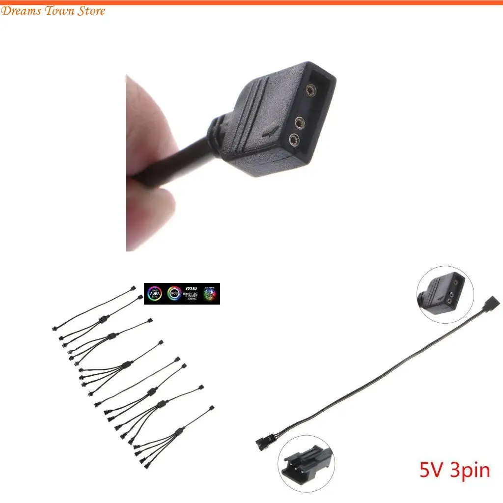 HX6A 5V RGB Connector 3pin Fan Wire Splitter Extension Cable for Computer Fan Motherboard RGB LED Tape Light