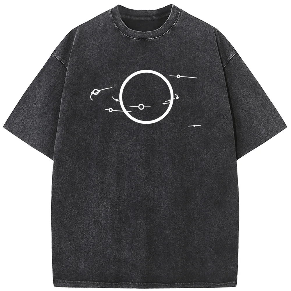 Star Smallest Solar System Unisex Washed T-Shirt Novelty 230g Cotton Summer O-Neck Bleached Tshirt Funny Casual Loose Bleach Tee