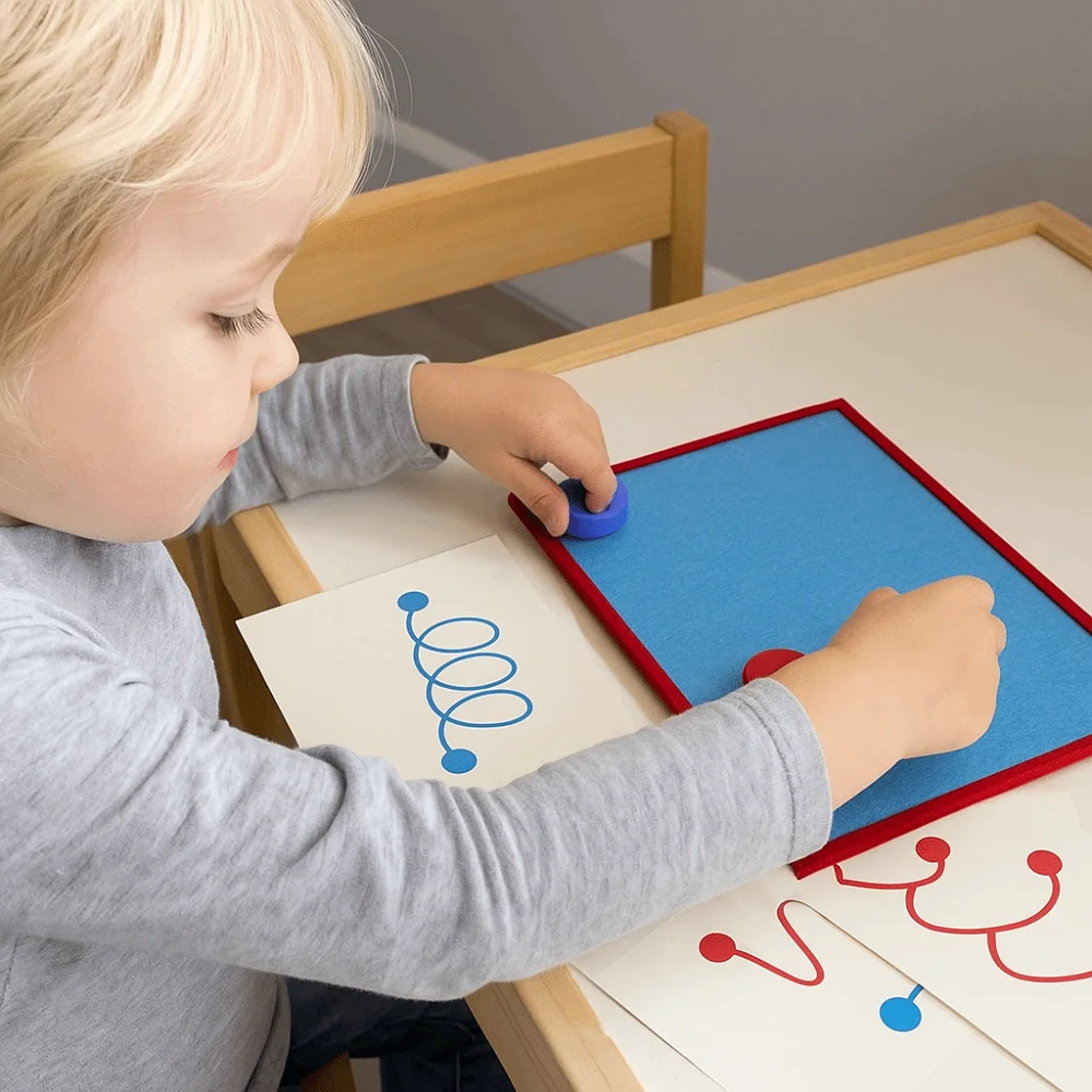 Zabawka Montessori do ćwiczenia koordynacji wzrokowo-ruchowej, treningu wzoru i rozwijania poznawczych umiejętności, lewa i prawa ręka, papierowa torba, interaktywna.