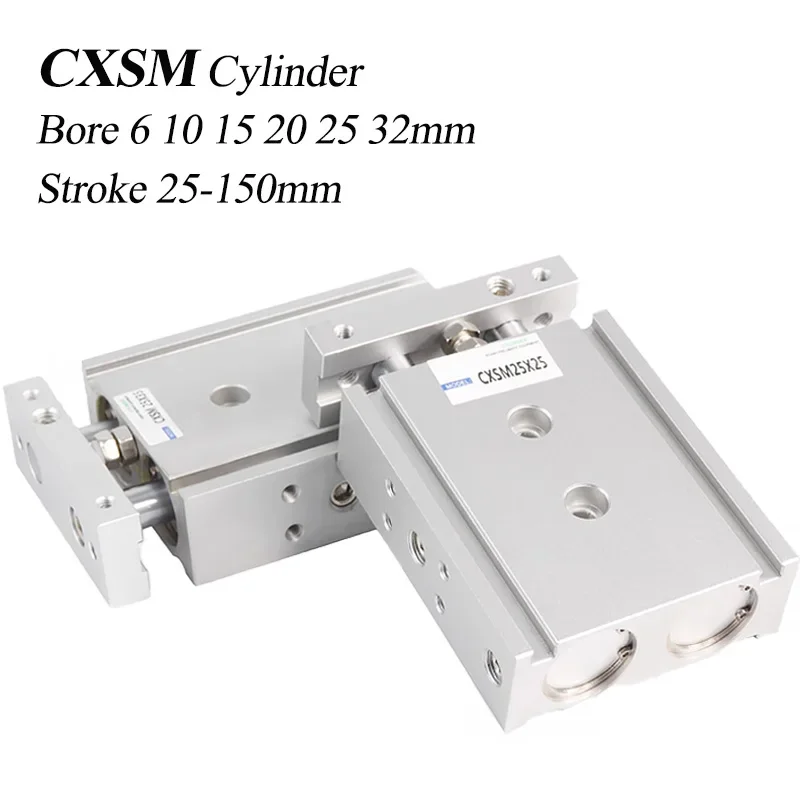 HLH CXSM10/15/25/25/32 * 20/25/30/40/50/60/70/75/100mm Dual Axis Air Pneumatic Cylinder Double Rod Double Acting Type Durable St