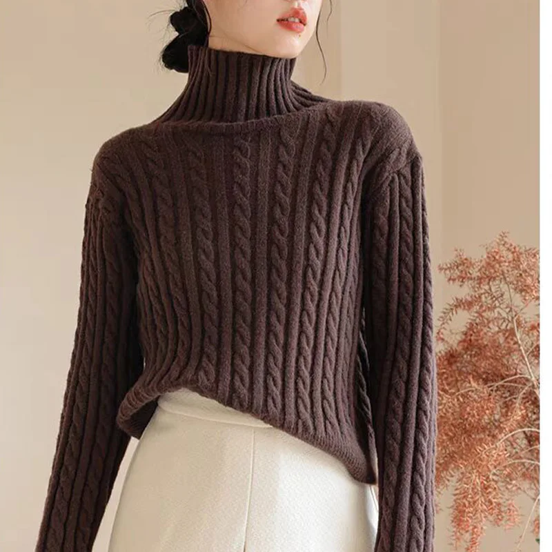 Autumn Winter Thick Sweaters Vintage Loose Solid Knitted Pullovers Women Clothing Fashion Elegant Warm Jumper