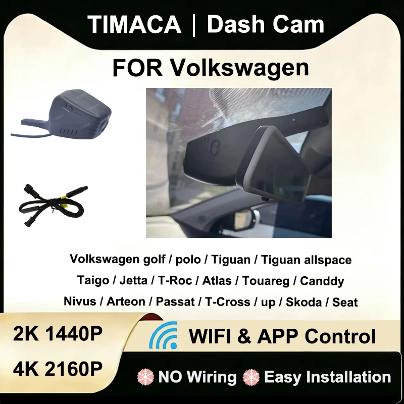 for Volkswagen VW Passat Tiguan golf polo Atlas Taigo Jetta T-Roc Touareg Canddy Nivus Arteon for Skoda Dash Cam 2K4K Camera DVR