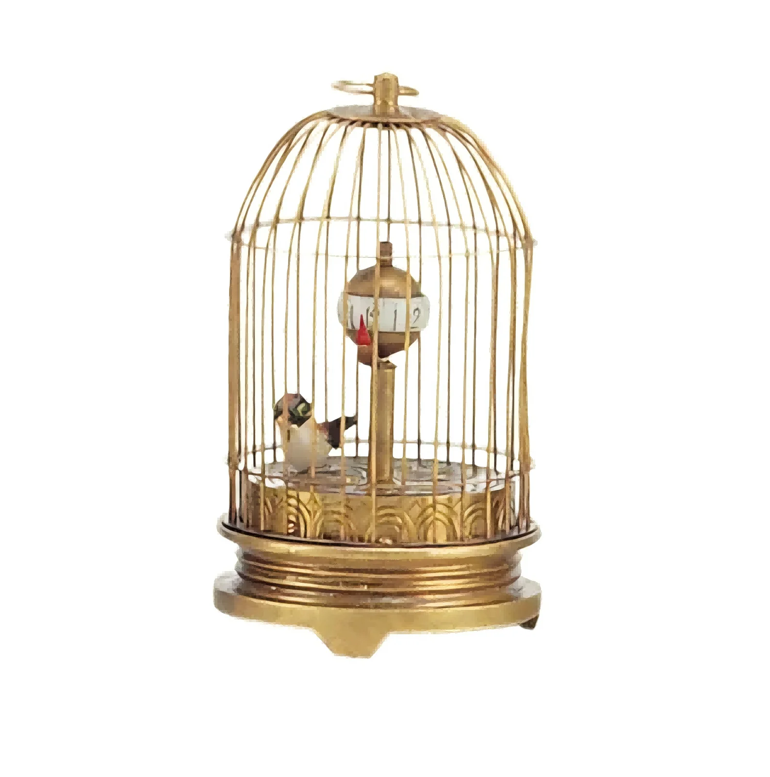 Vintage Chinese Blue Cloisonne Brass Birdcage 24 Hour Repeater Interesting Automated Mechanical Clock