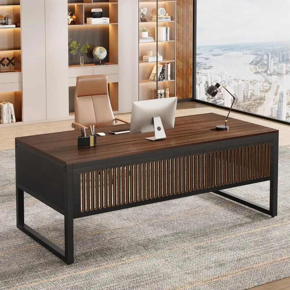 

Стол для руководителя 63, современная рабочая станция для домашнего офиса, прочный компьютерный стол из орехового и черного цвета