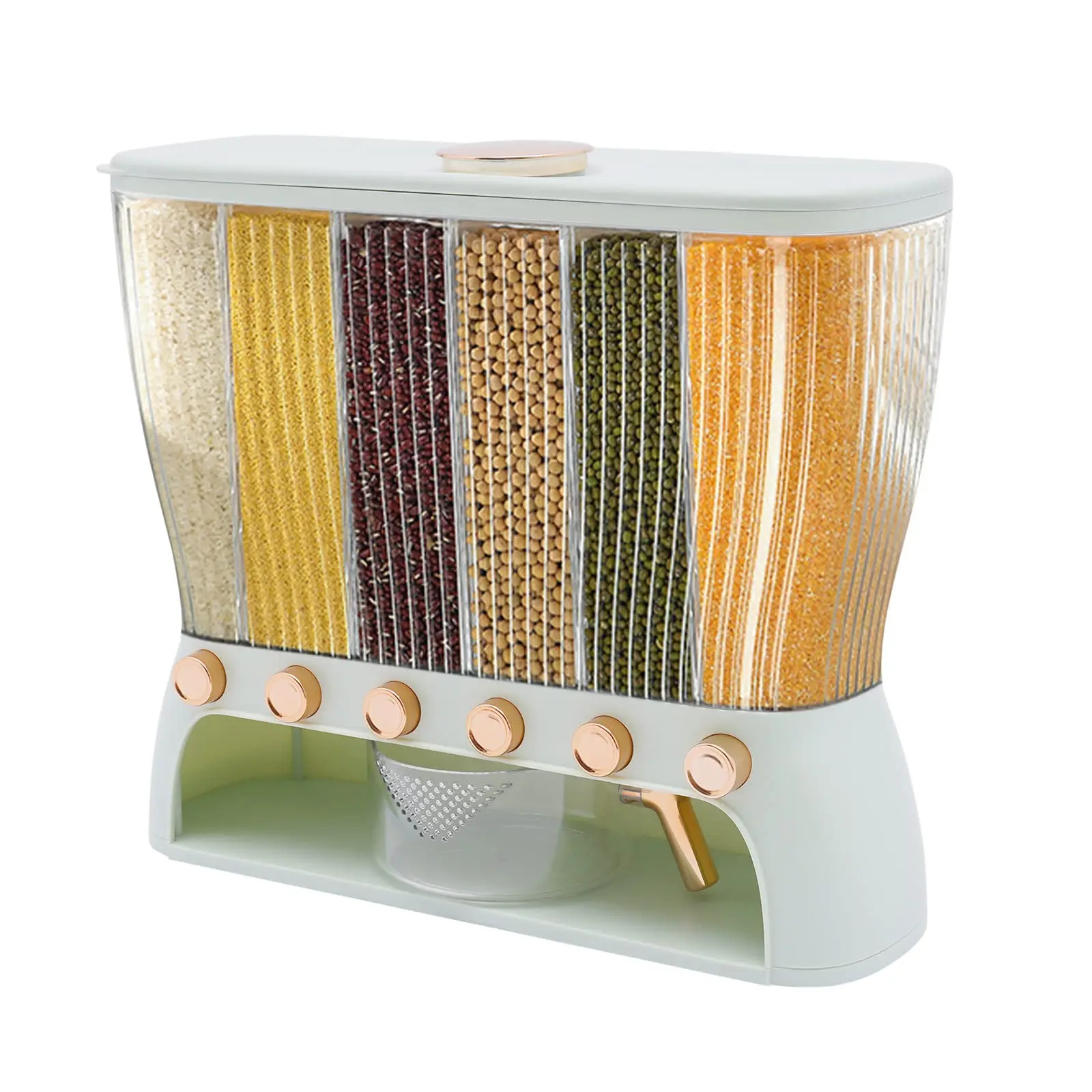 

6 Grids Rice & Grain Storage Container 22.05 Pounds Rice Dispenser Food Dispenser Grain Dispenser One-Button Pressing Storage Bu
