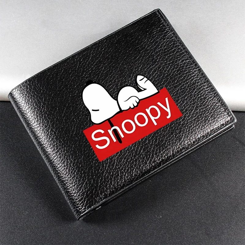 Cartera de negocios con estampado de cambio de dinero de Snoopy, monedero corto, tarjetero de estilo minimalista, regalo de cumpleaños para niños y niñas