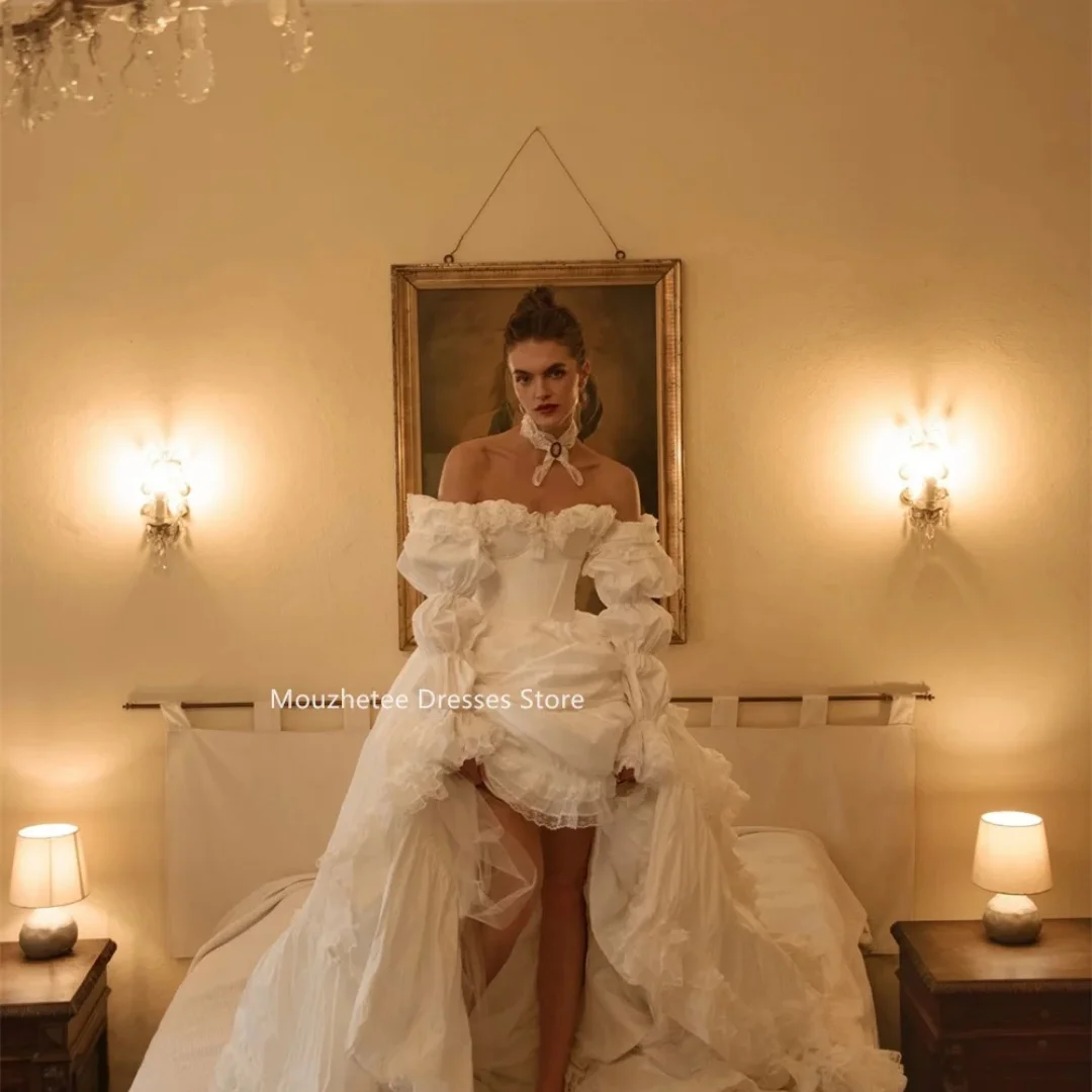 Amanda Customized White Off Shoulder Puff Detachable Sleeve Prom Dress Lace Ruffle Corset Voluminous Tiered Skirt Vintage 2026