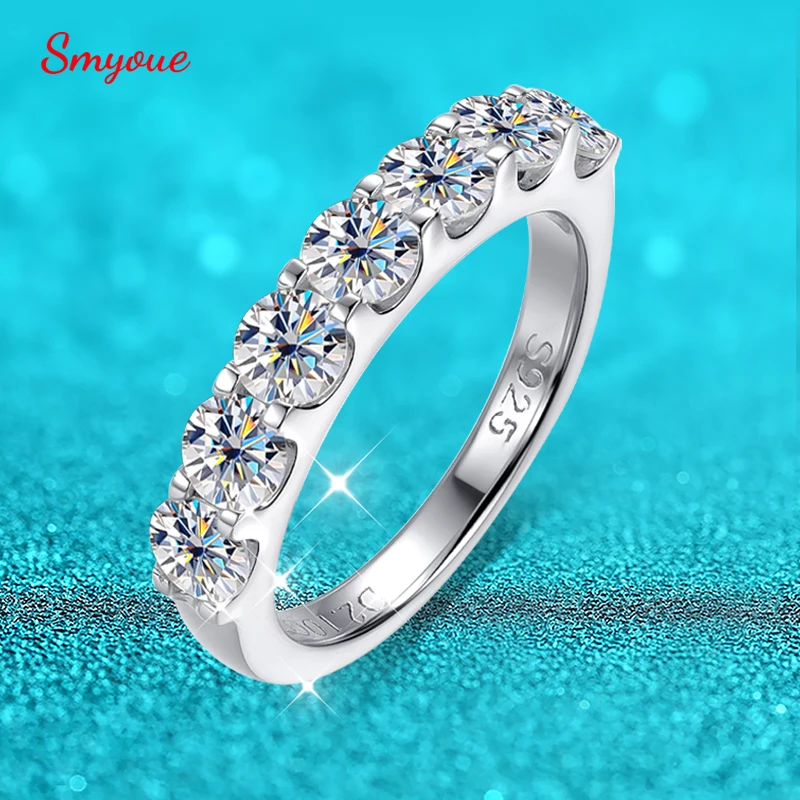

Smyoue 3/4mm Sparkling Moissanite Stackable Ring GRA Certified Wedding Band for Women 100% Real Pure 925 Silver Rings Jewelry