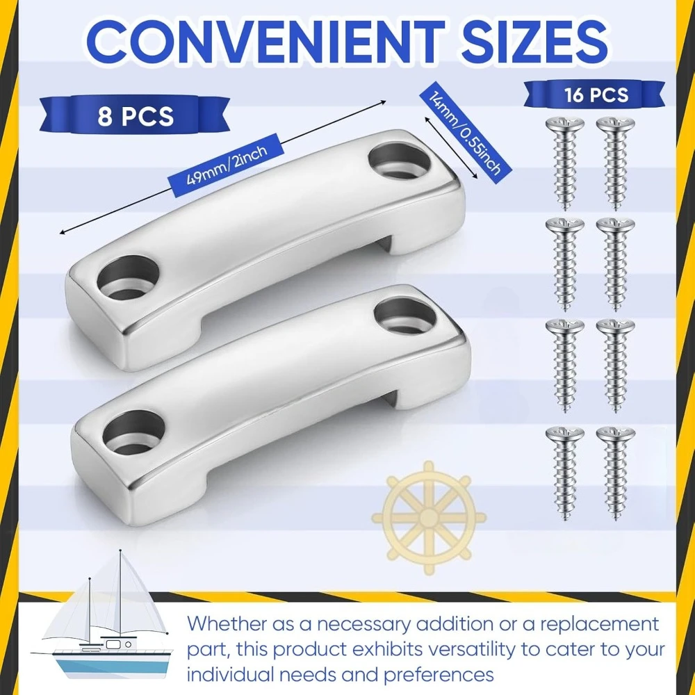 8 Pcs 316 Stainless Steel Boat Top Pad Eye Footman Loop with 16pcs Screws Kayak Deck Loops Hardware Included