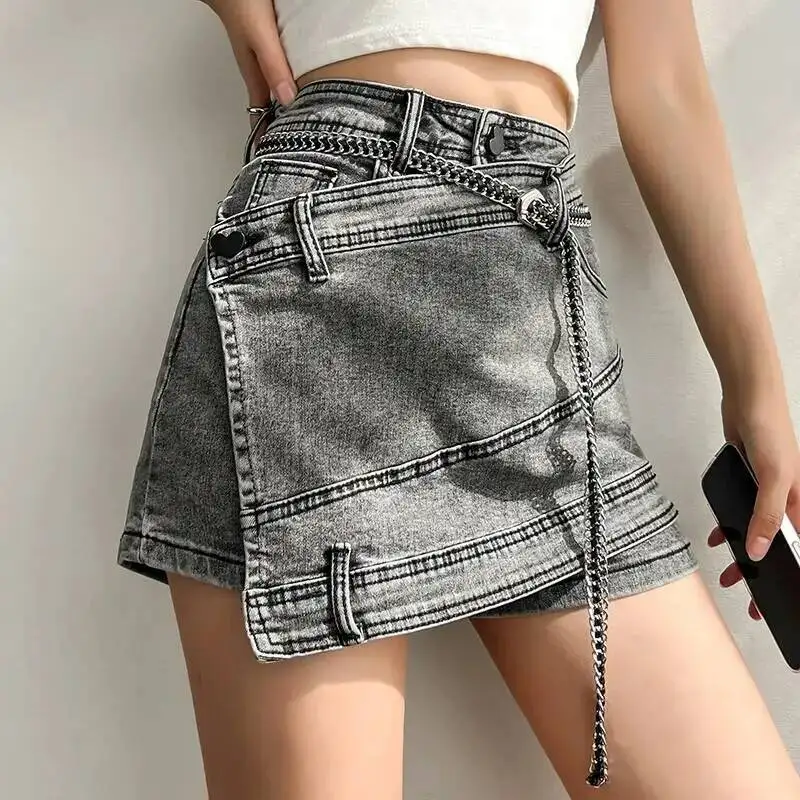 ANJY Summer New Women Tide Mini Skirt Irregular Spliced High Waist Slim Fit Versatile Streetwear Sexy Casual Denim Culotte A8699