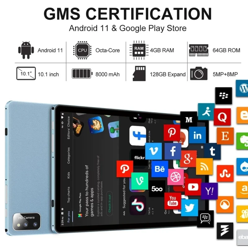 10.1 Inch T10 Android 11 Tablet PC CPU RAM 4GB ROM 64GB S22 Sun50iw Processor, Cortex-A53 Dual Camera Type-C Octa-Core