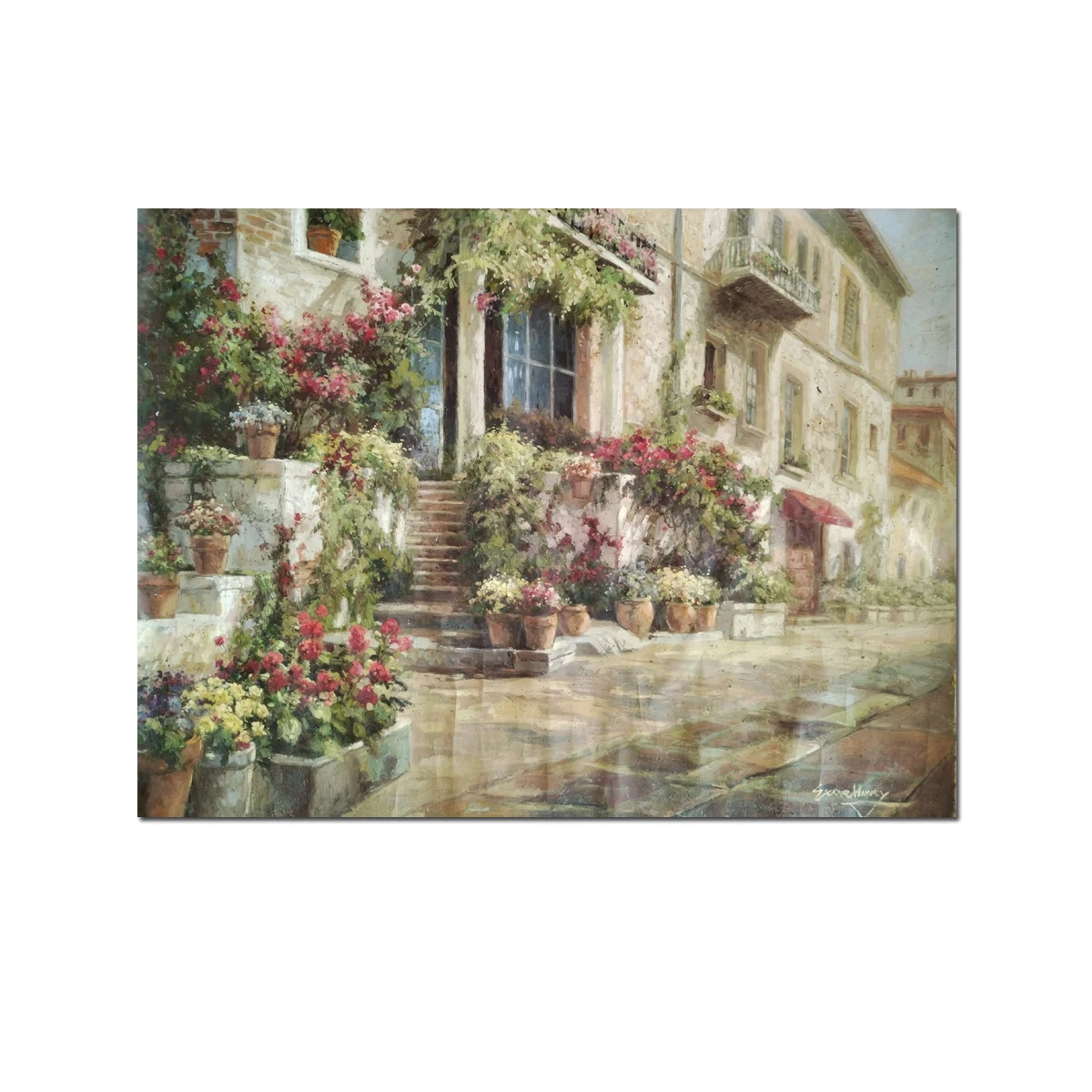 

Hand Painted Oil Painting Classical IMPRESSIONISM Urban Street Scene Flowers Landscape Reproduction Canvas Wall Art Home Decor