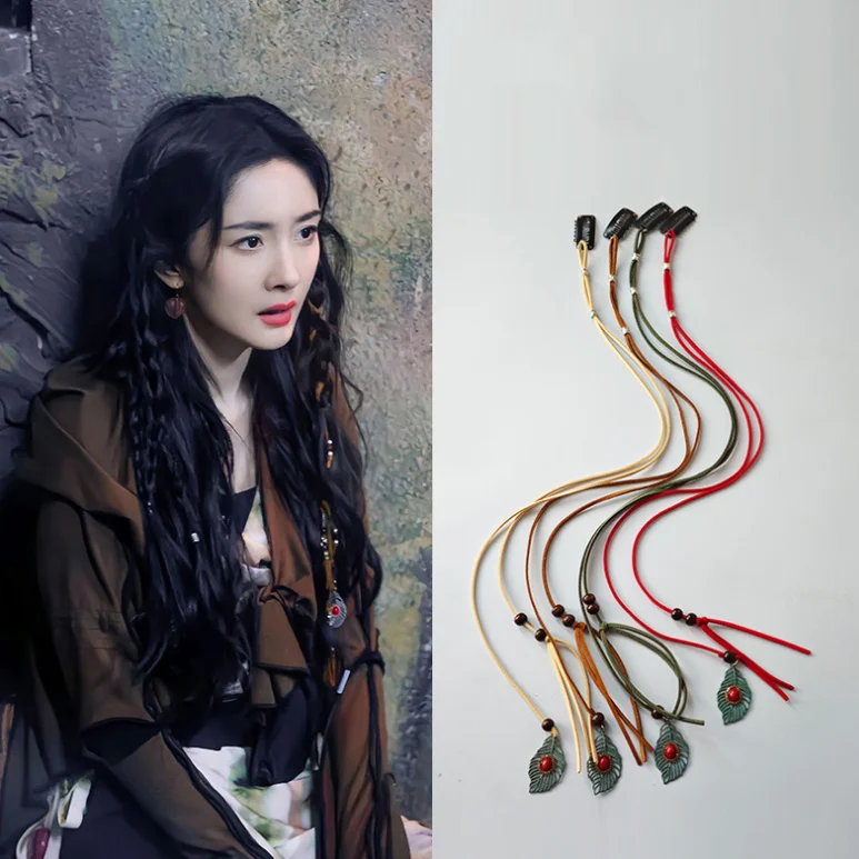 

2025 Boho Hair Ribbons Set Braided Leather Ties Wooden Beads Feather Clips Multiway Hippie Festival Hair Jewelry
