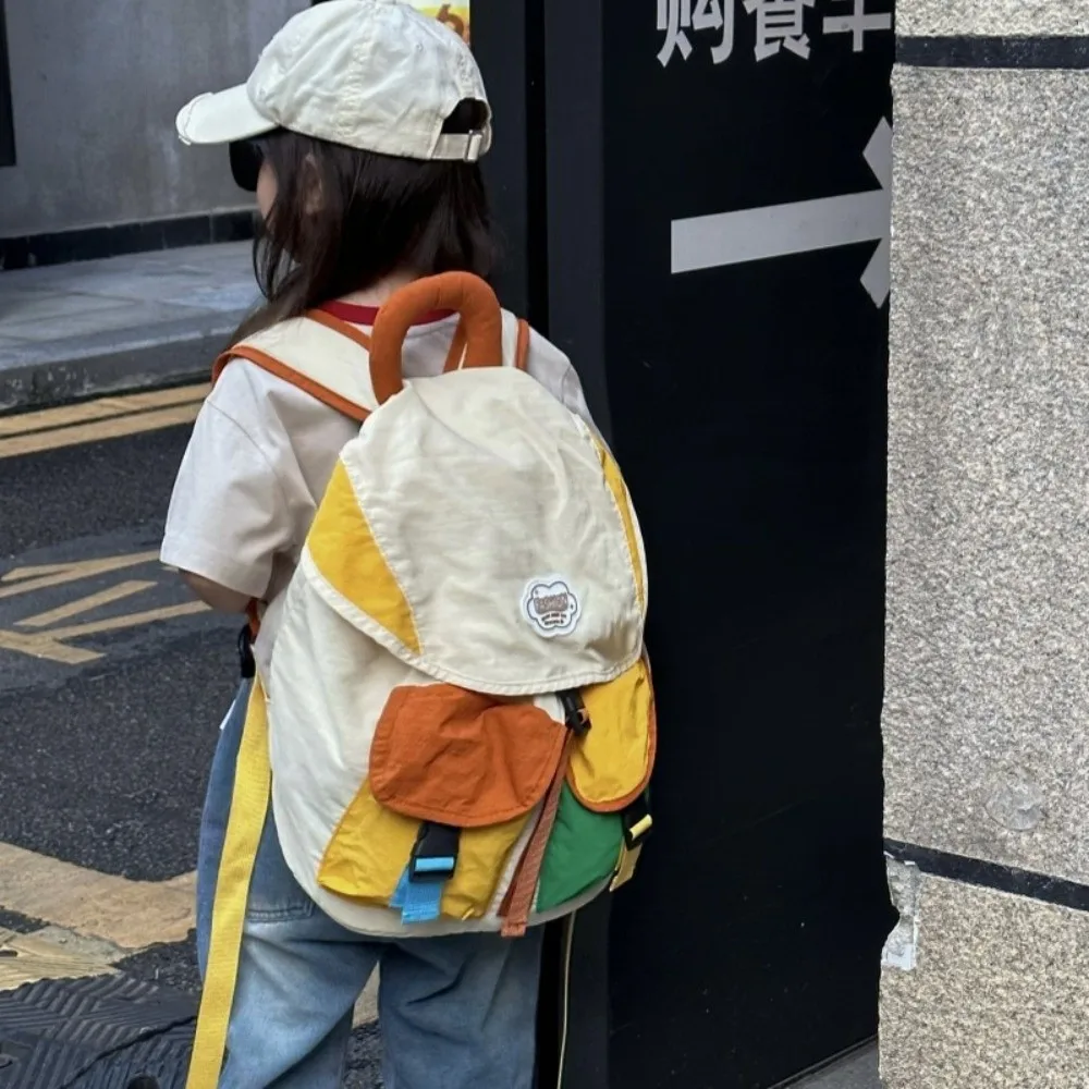 

Color Matching 2 Sizes Parent-child Bags Korean Style Multi-pocket Drawstring Schoolbag Large Capacity Nylon Backpack