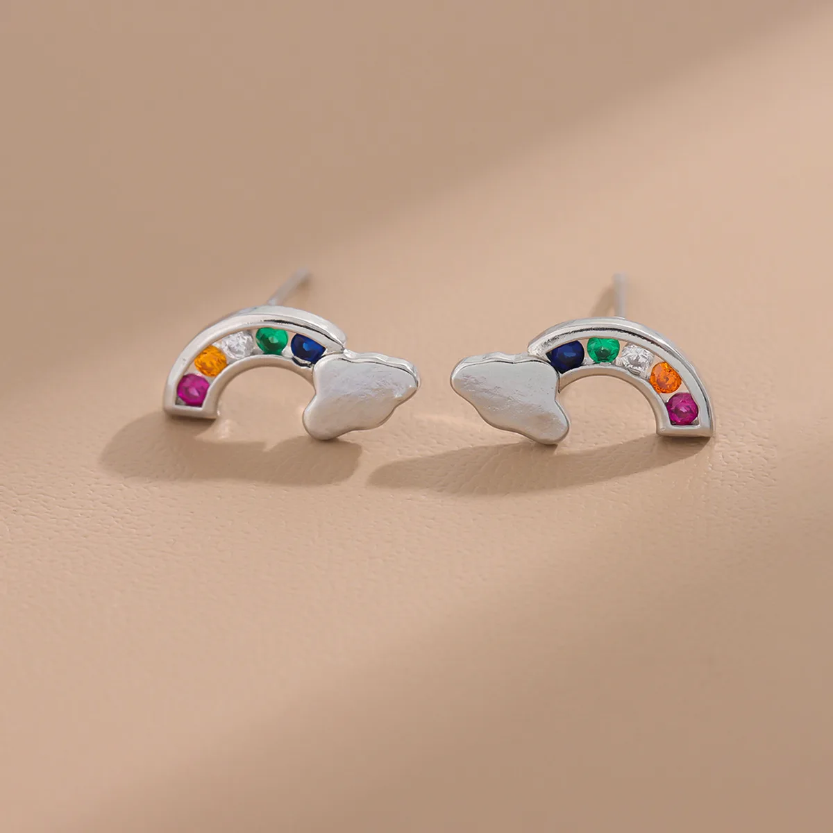 New Arrival Colorful Temperament 925 Sterling Silver Jewelry Female Sweet Cute Cloud Rainbow Crystal Stud Earrings  E058