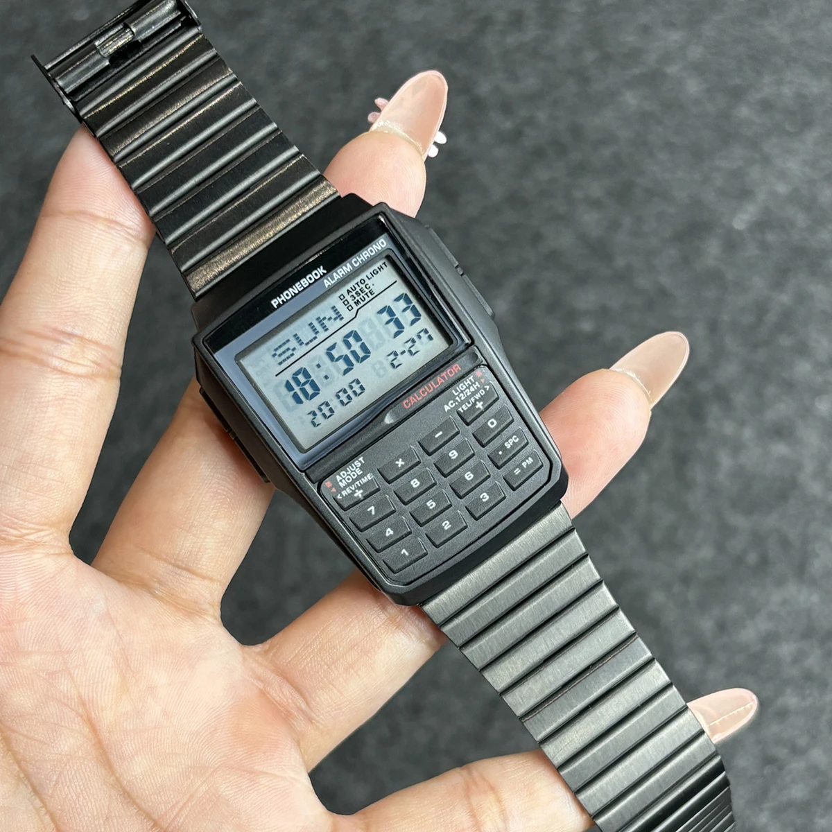 Computer Style Stainless Steel Strap Watch Men's Calculator Watch Multifunctional Led Watch Plastic Case Men's Watch Top Luxury