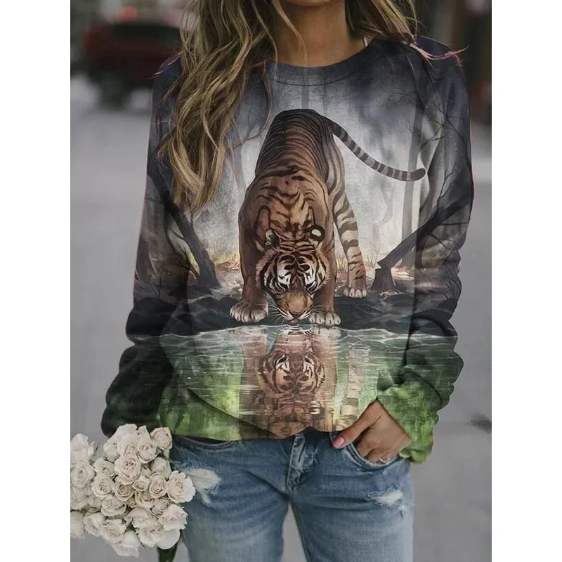 

Women's Autumn Winter Cartoon Kitten Long Sve Loose Sweat Cleanfit Sle Ladies T-irt Linen Fabric A-Line Sve Other M...