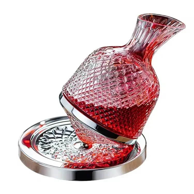 Lead-Free Shaker Transparent Red Wine Decanter with Gyroscopic Feature Diamond Whiskey Crystal Decanter Sample Clear Glass