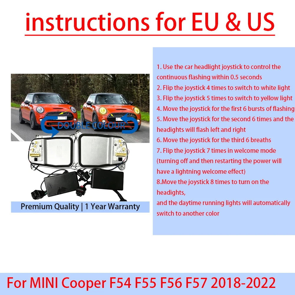 White Yellow Angel Eyes DRL Headlights EU or US-Spec Auto Accessories for MINI Cooper F54 F55 F56 F57 2018-2022