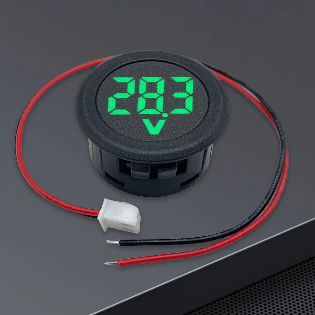 Compact Circular Two Wire Voltmeter Digital Voltage Meter with Red Blue Green LED Display for Easy Voltage Reading