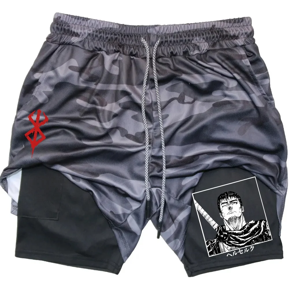 2024 Men's Anime Double-layer Shorts Sports Two-in-one Multi-performance Printed Shorts Quick-drying Fitness Jogging Pants M-3XL