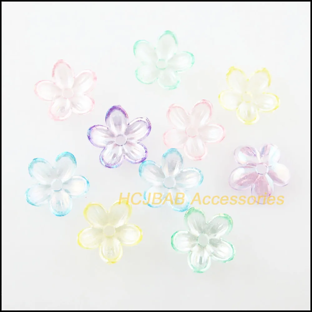 150Pcs Mixed Acrylic Plastic Five Leaf Flower Spacer Beads End Caps Charms 12mm