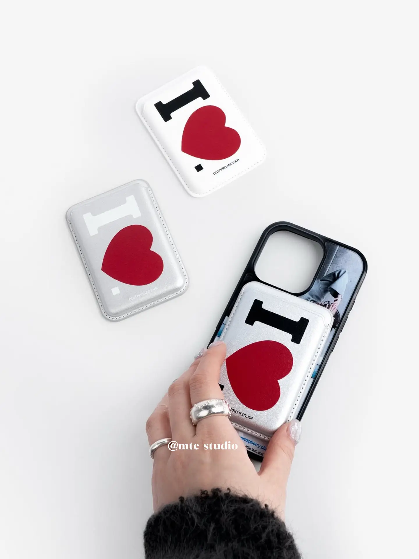 Korean Ins Fashion I Love Couple Card Holder for Magsafe for iPhone XIAOMI Samsung Phone Case Leather ID Subway Card Holder Slot