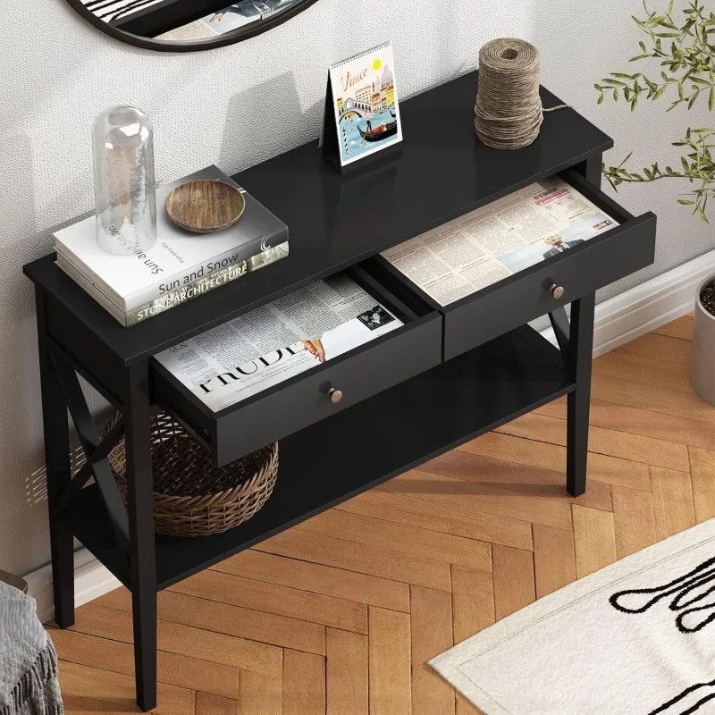 

Console Table with Drawers, Narrow Wood Accent Sofa Table Entryway Table with Storage Shelf for Entryway