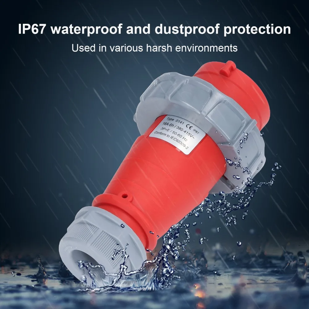Practical 4 Pin 3P+E Industrial Connector 16A Red Aviation Plug Power Connector Marine