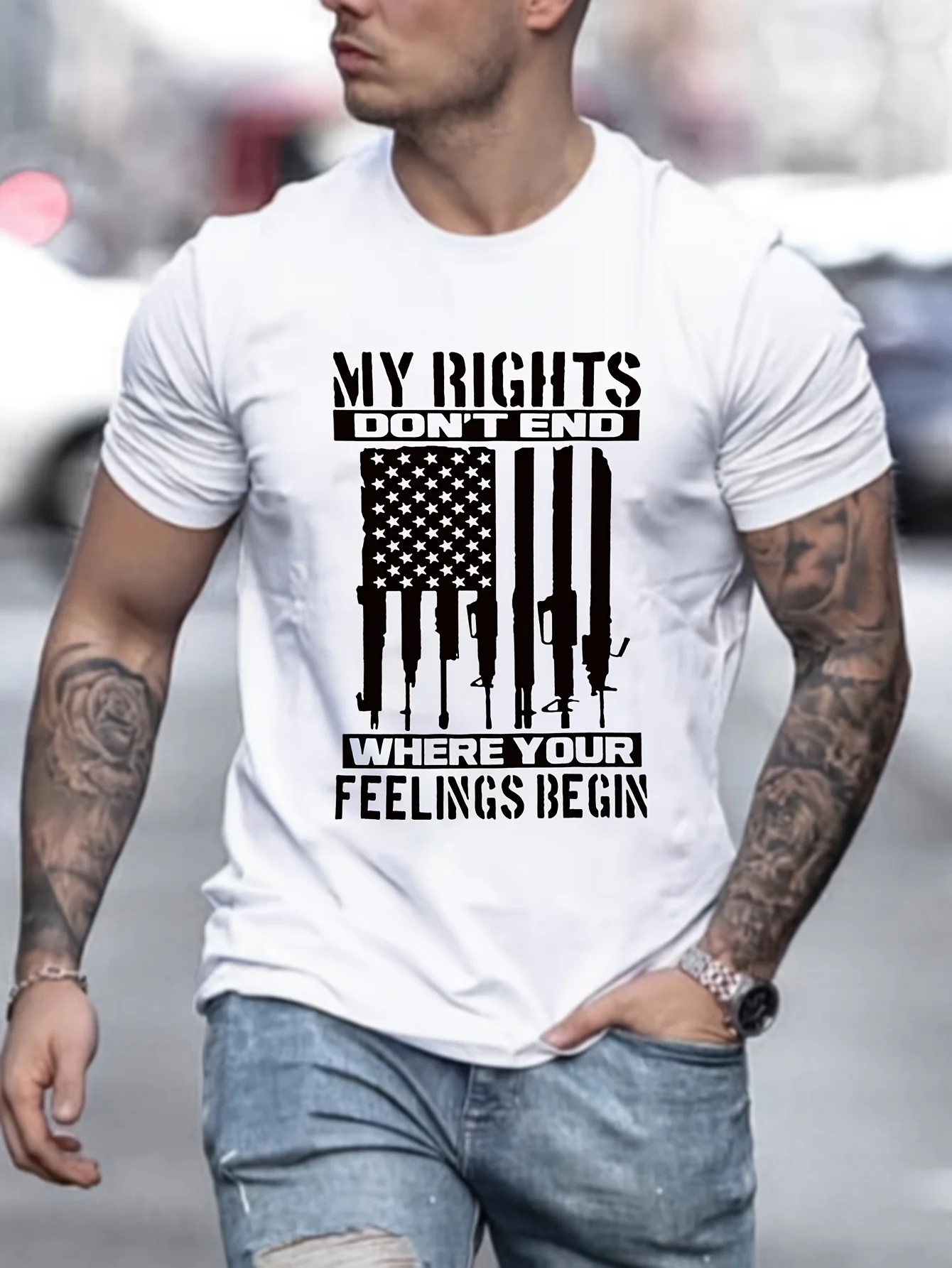 

1 pc, 100% cotton T-shirt, American flag print, men's crew neck short sleeve, simple style T-shirt