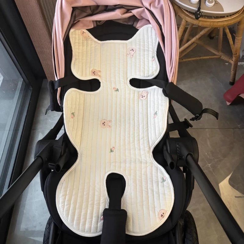 Korean Breathable Stroller Pad for Infant Baby Cute Cartoon Cotton Machine Washable 4-Season Embroidered Seat for Baby Carriage