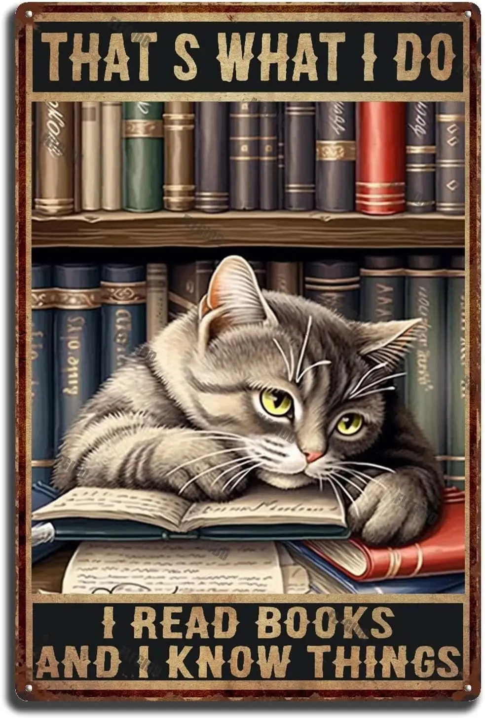 Metal Poster Signs Cat That's What I Do I Read Books and I Know Things Tin Sign Home Office Decorations 8x12inch sign