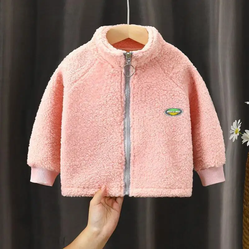 Kawaii Casual Coat Tops Fashion Childrens Clothing New Kids Teddy Fleece Zipper Jacket Warm Fleece Lined Coat For Boys Girls