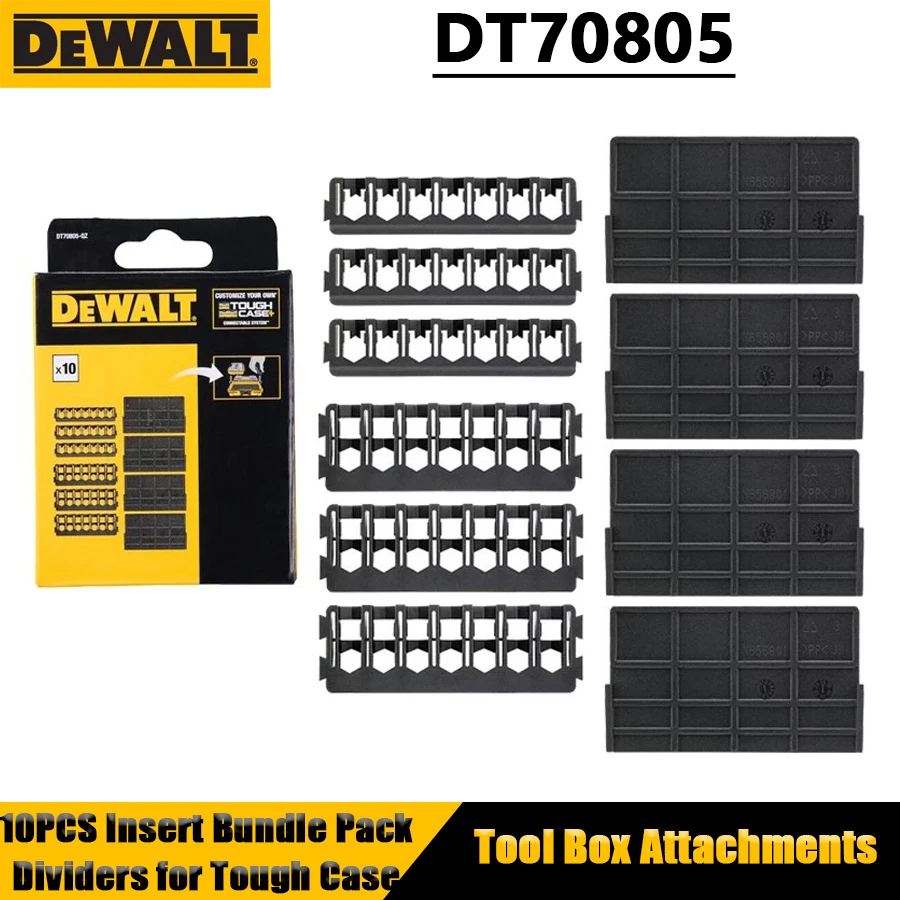 

DEWALT DT70805 10 шт. вставные разделители для прочного футляра для инструментов, розетка высокой твердости, 6 шт., разъем для бит + 4 шт., насадки для перегородки для ящика для инструментов