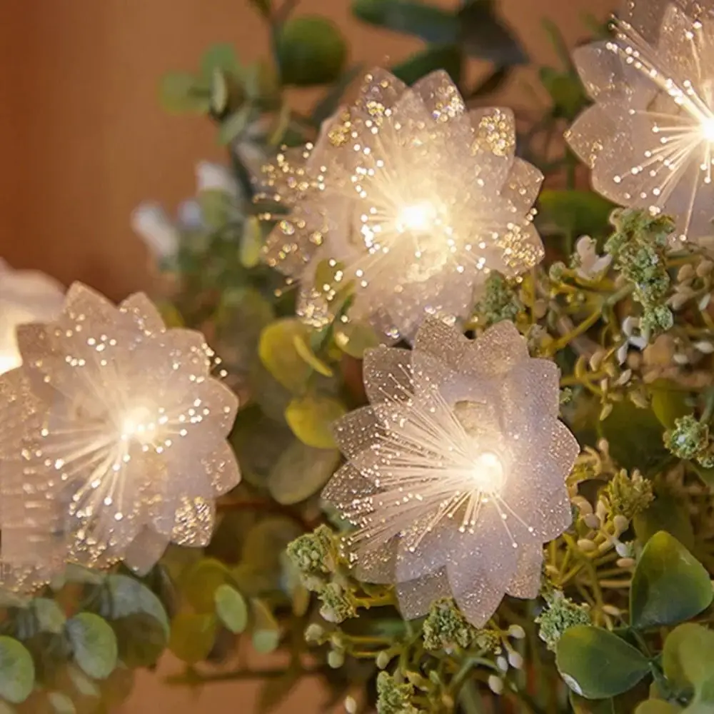 LED Fiber Optic Flower String Lights Flash Double Layered Fairy Lamps Battery Powered Christmas Tree Flower Lights Outdoor