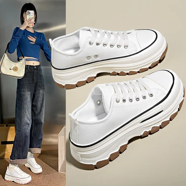 

Thick soled canvas shoes women autumn new muffin shoes increase Korean version of leisure sports small white shoes