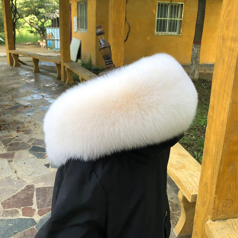 Real Fox Fur Collar Winter Parkas Coat Hood Trims Decor Genuine Fur Scarf For Women Thick Warm Furry Fur Scarves Shawls Female