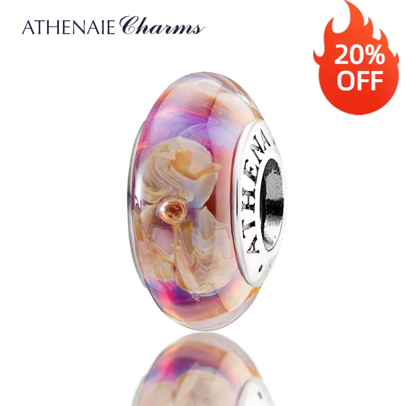 ATHENAIE Genuine 925 Silver Core Purple Flowers Murano Glass  Beads Fit All European Charms Bracelets and Necklace Women Jewelry